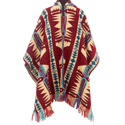 Alpaca Poncho inheems patroon | Quitu rood