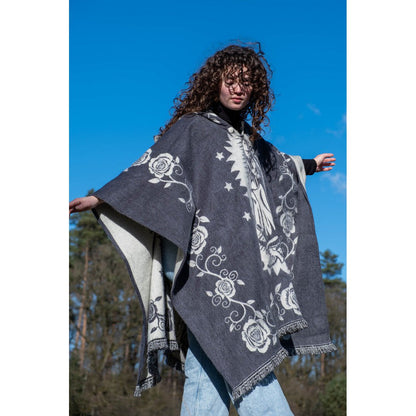 Alpaca Poncho inheems patroon | Poncho Maria grijs