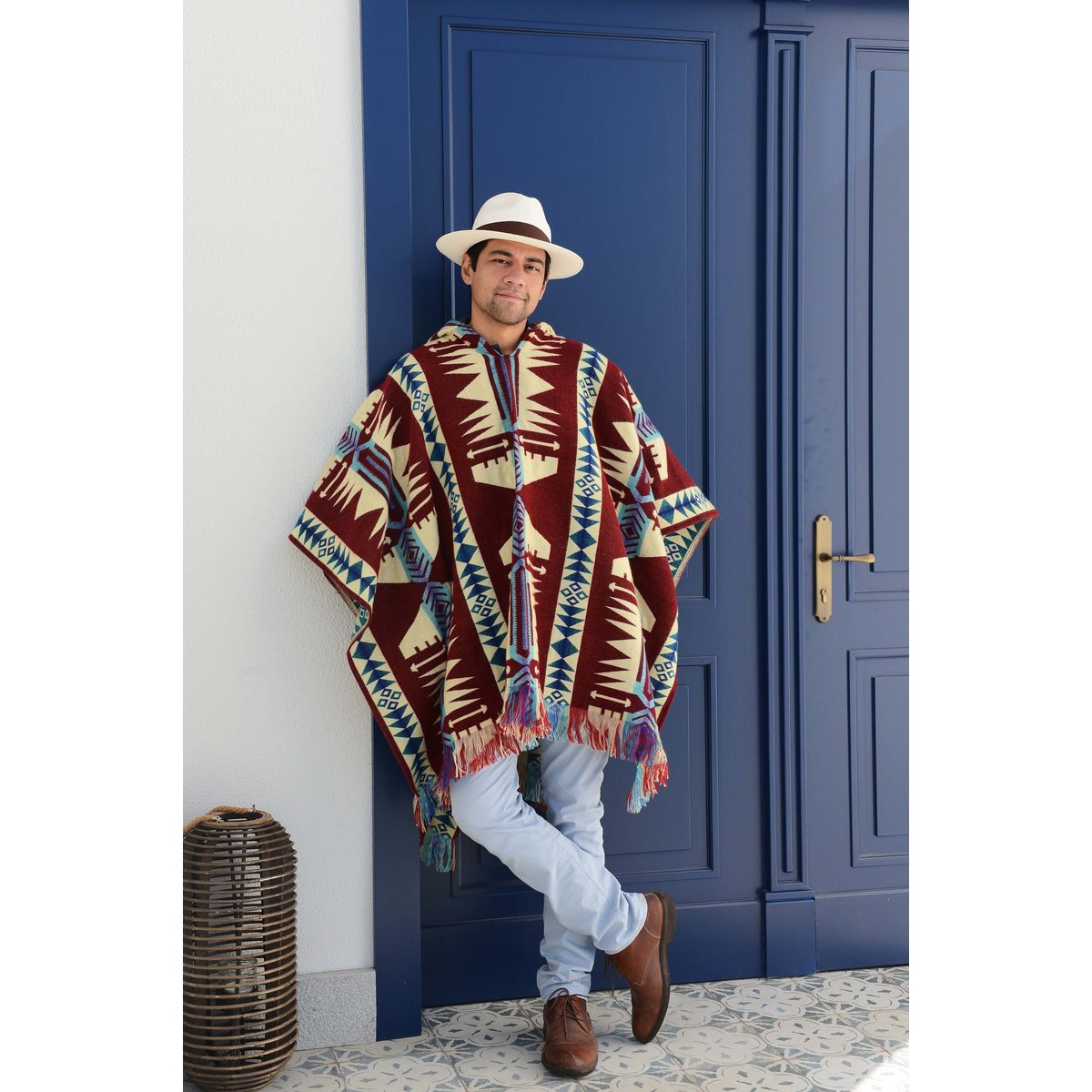 Alpaca Poncho inheems patroon | Quitu rood