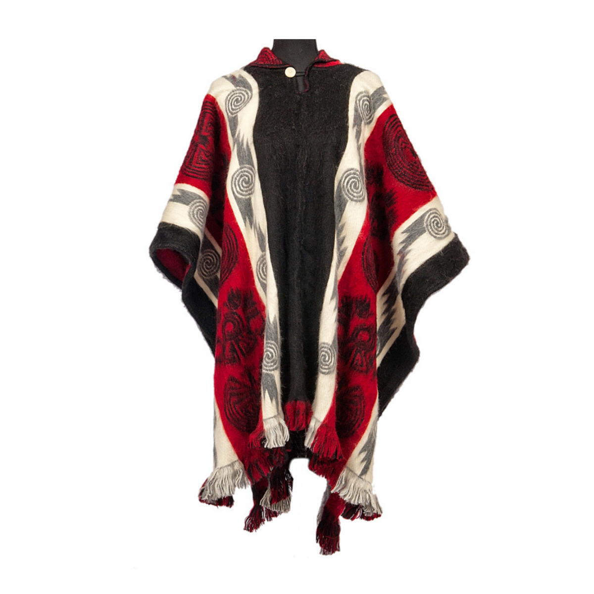 Alpaca Poncho inheems patroon | Maya zwart en rood